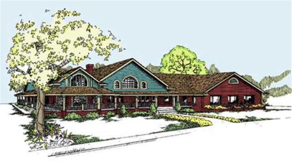 Front view of Country home (ThePlanCollection: House Plan #145-1567)