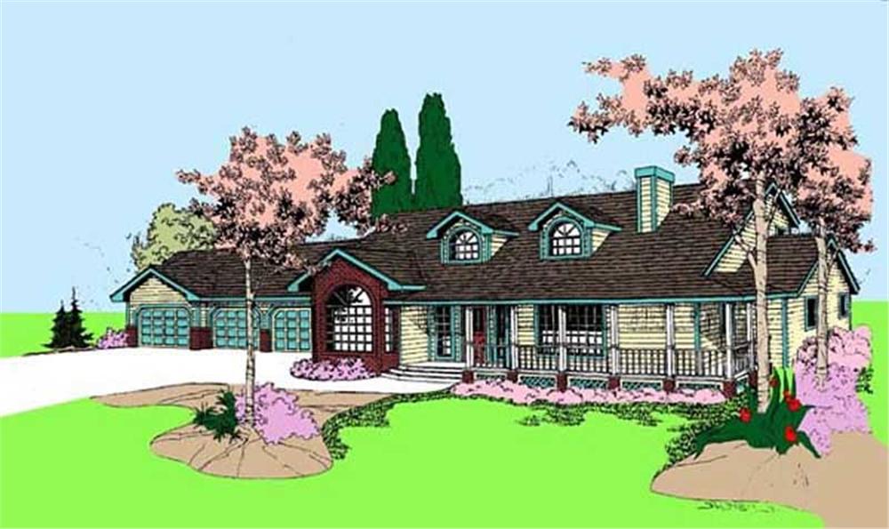 Front view of Ranch home (ThePlanCollection: House Plan #145-1576)