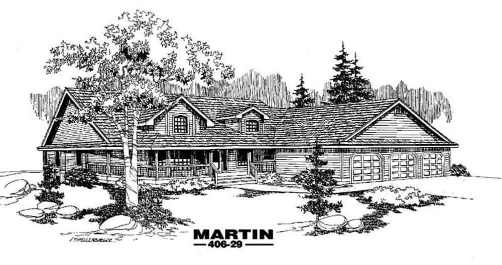 Front view of Country home (ThePlanCollection: House Plan #145-1580)