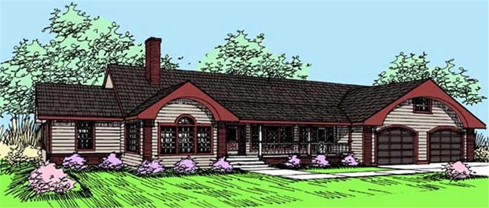 Front view of Ranch home (ThePlanCollection: House Plan #145-1581)