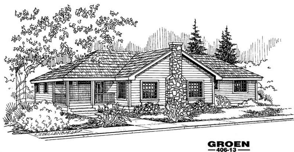 Front view of Country home (ThePlanCollection: House Plan #145-1586)