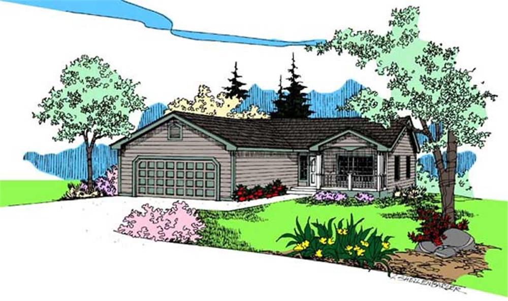 Front view of Ranch home (ThePlanCollection: House Plan #145-1587)