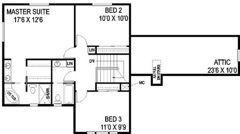 Floor Plan Second Story of Country Plan #145-1591