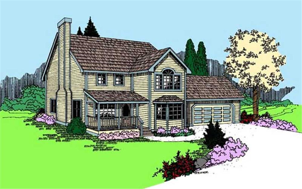 Front view of Country home (ThePlanCollection: House Plan #145-1591)