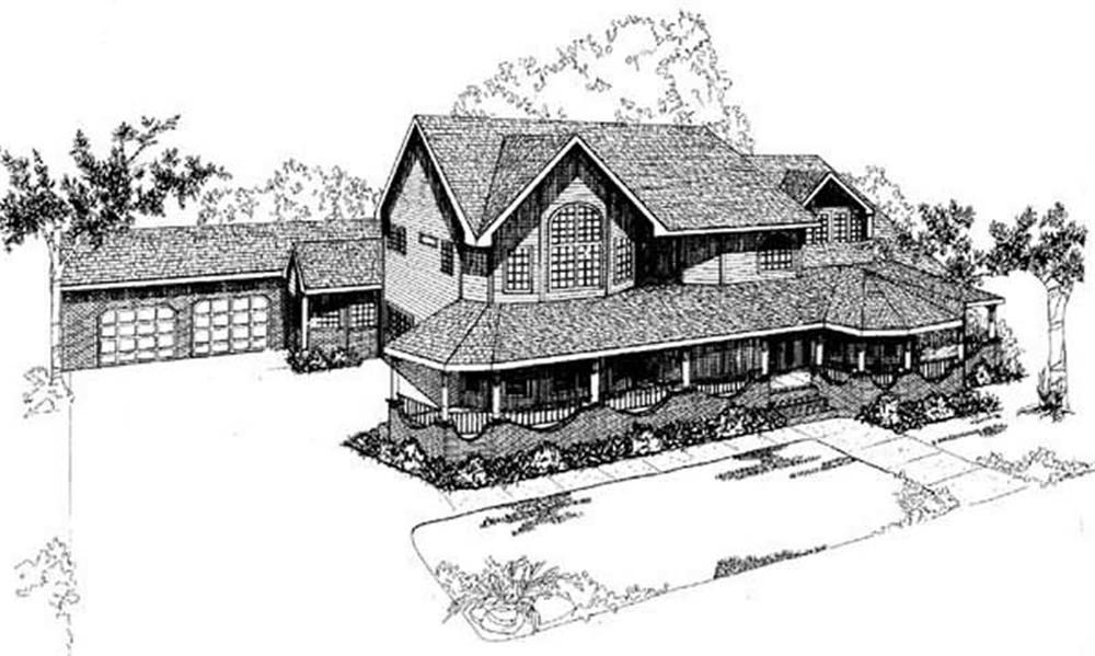 Front view of Country home (ThePlanCollection: House Plan #145-1601)