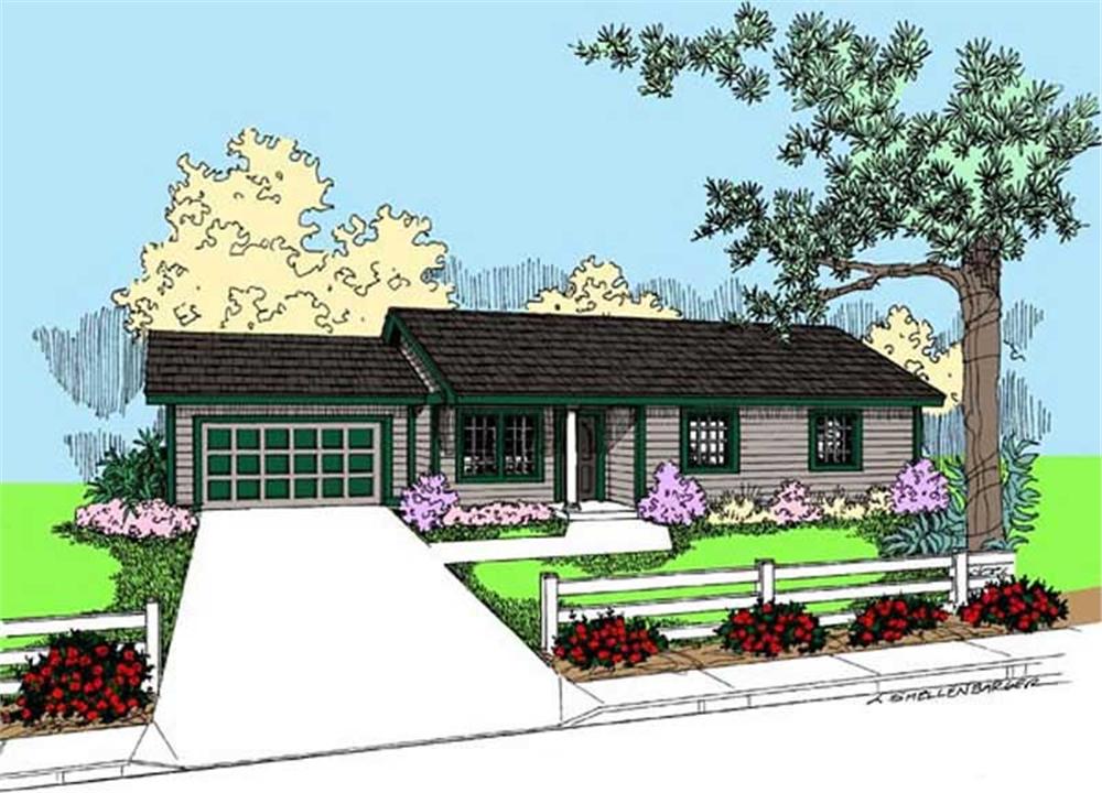 Front view of Ranch home (ThePlanCollection: House Plan #145-1606)