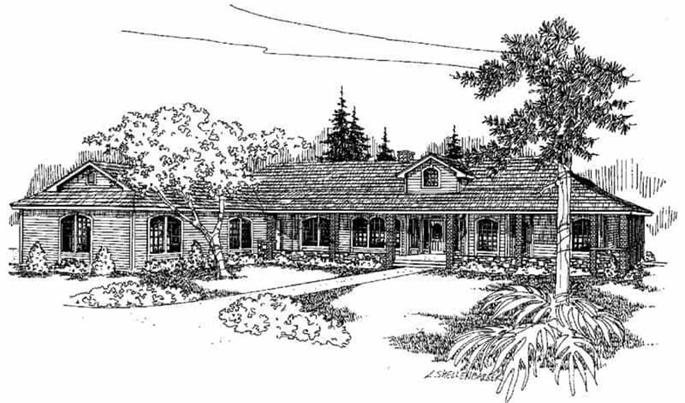 Front view of Ranch home (ThePlanCollection: House Plan #145-1615)