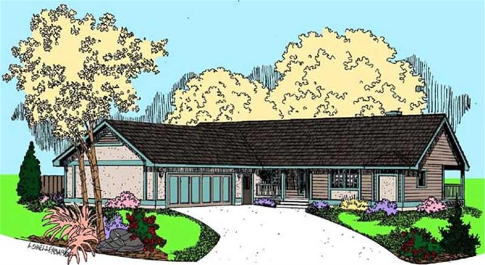 Front view of Ranch home (ThePlanCollection: House Plan #145-1626)
