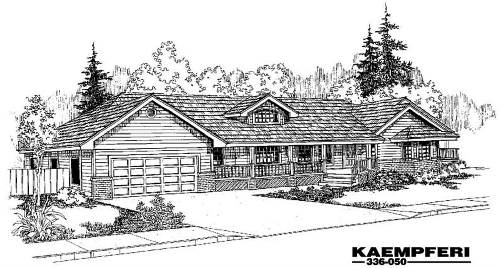Front view of Ranch home (ThePlanCollection: House Plan #145-1628)