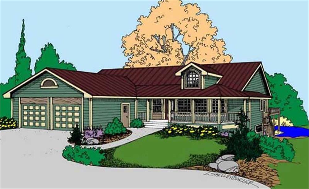 Front view of Country home (ThePlanCollection: House Plan #145-1631)