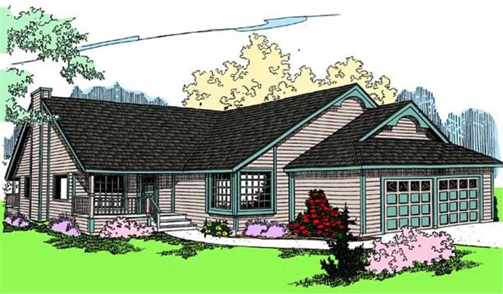 Front view of Ranch home (ThePlanCollection: House Plan #145-1632)