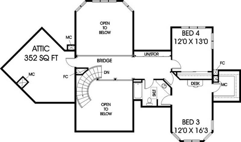 Floor Plan Second Story of Contemporary Plan #145-1633