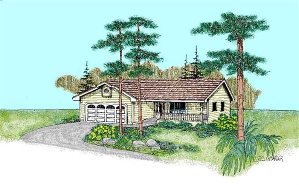 Front view of Country home (ThePlanCollection: House Plan #145-1634)