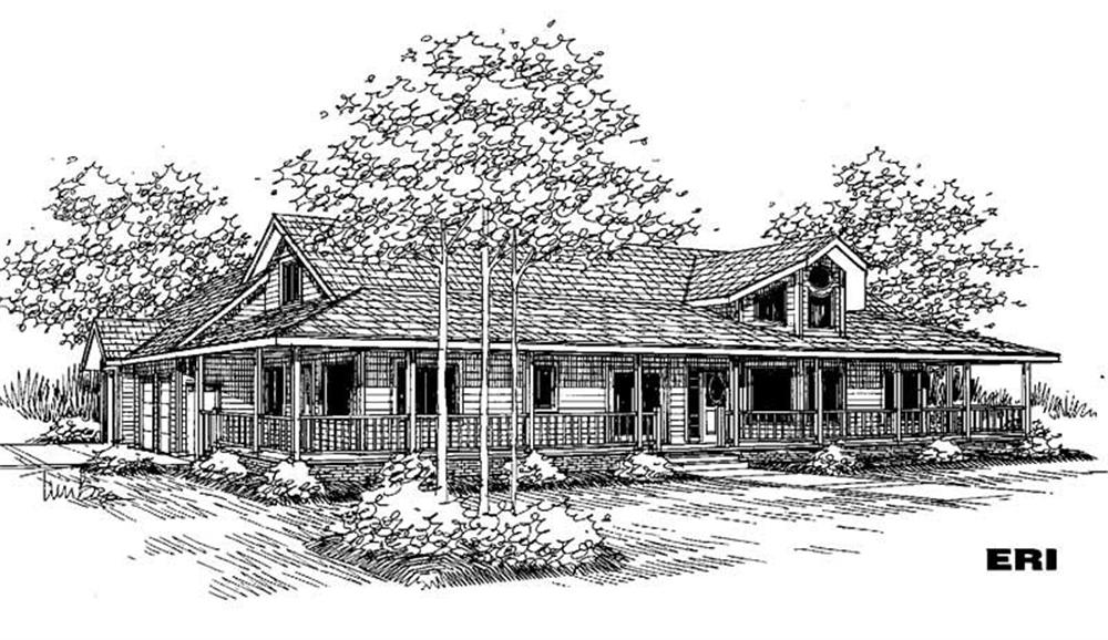 Front view of Country home (ThePlanCollection: House Plan #145-1640)
