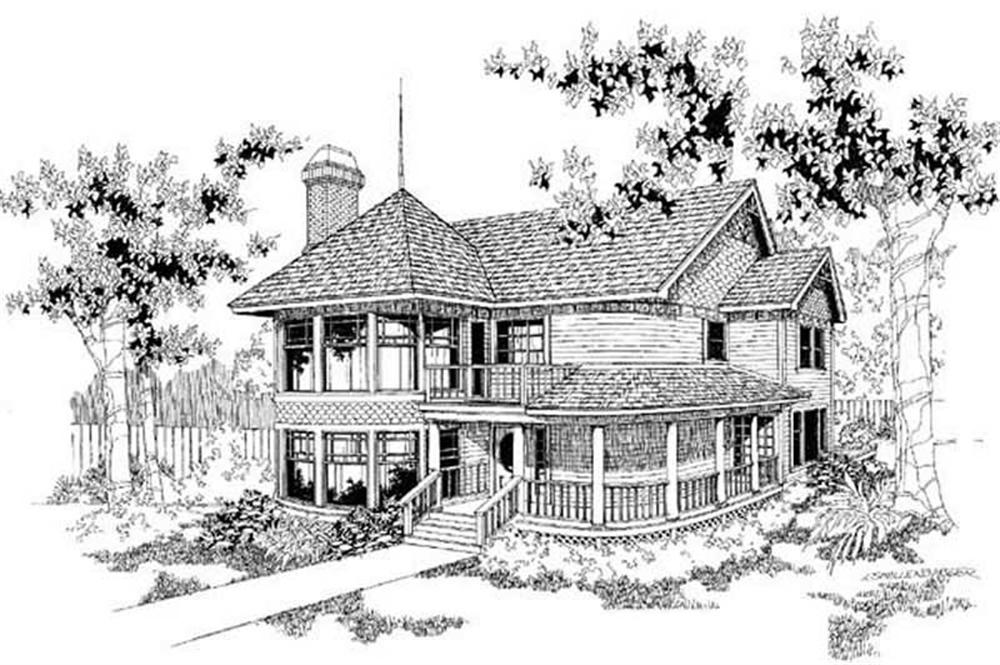 Front view of Victorian home (ThePlanCollection: House Plan #145-1692)