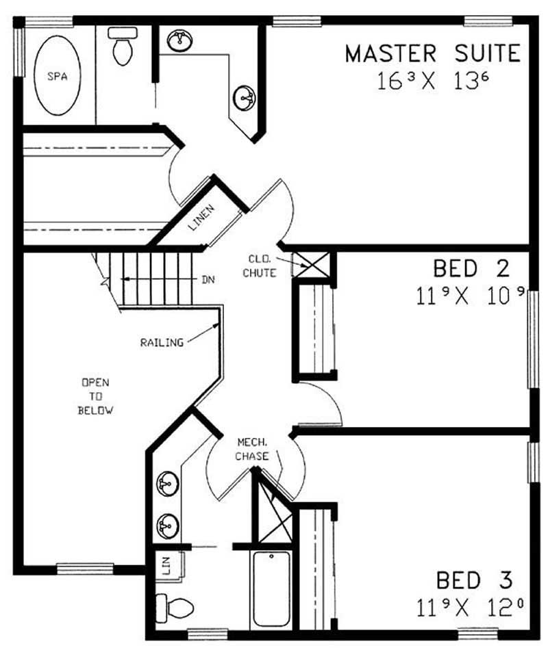 Floor Plan Second Story of Contemporary Plan #145-1693