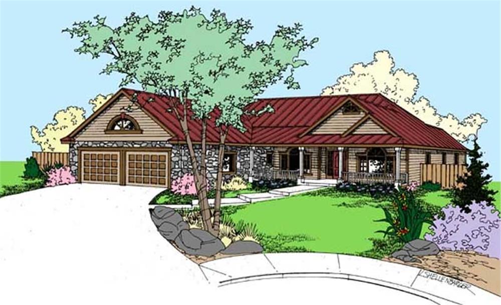 Front view of Country home (ThePlanCollection: House Plan #145-1696)