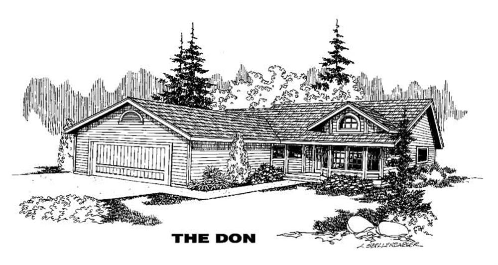 Front view of Ranch home (ThePlanCollection: House Plan #145-1726)