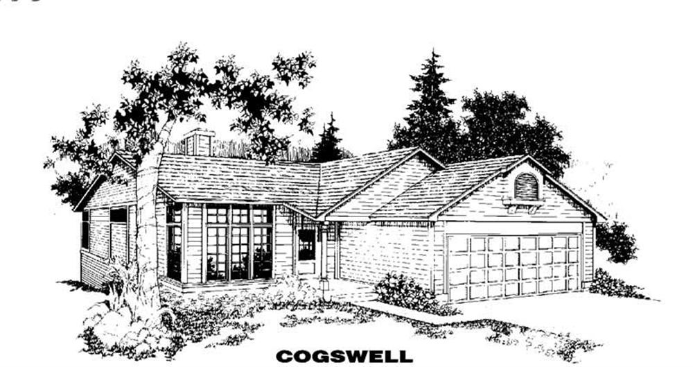Front view of Ranch home (ThePlanCollection: House Plan #145-1733)