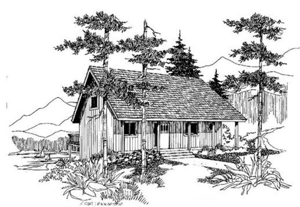 Front view of Log Cabin home (ThePlanCollection: House Plan #145-1735)