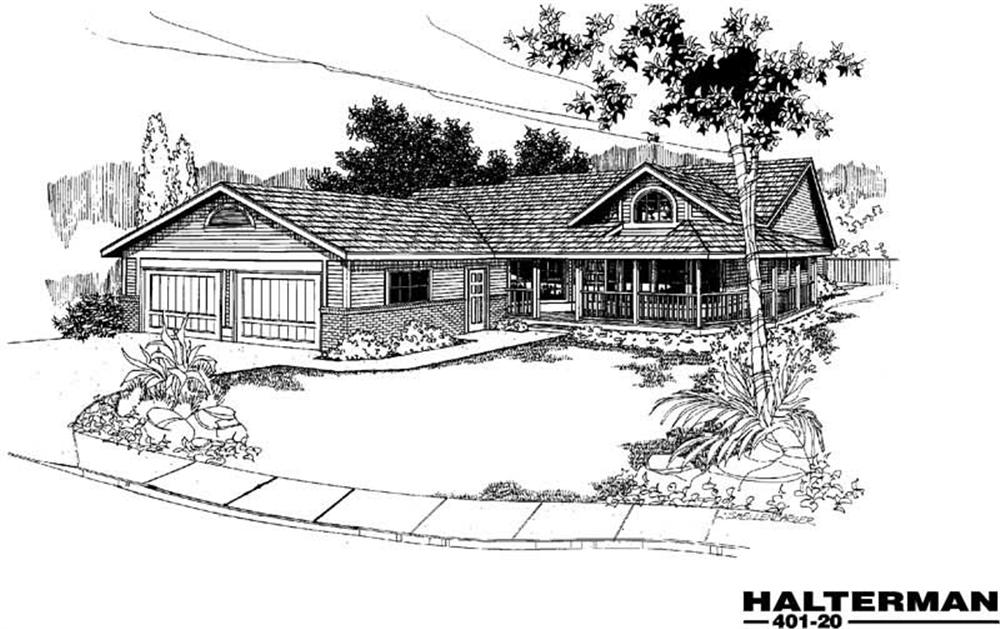 Front view of Ranch home (ThePlanCollection: House Plan #145-1754)