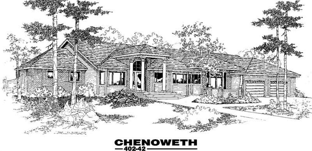 Front view of Ranch home (ThePlanCollection: House Plan #145-1755)