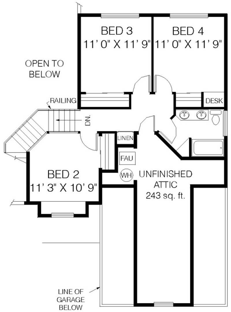 Floor Plan Second Story of Contemporary Plan #145-1812