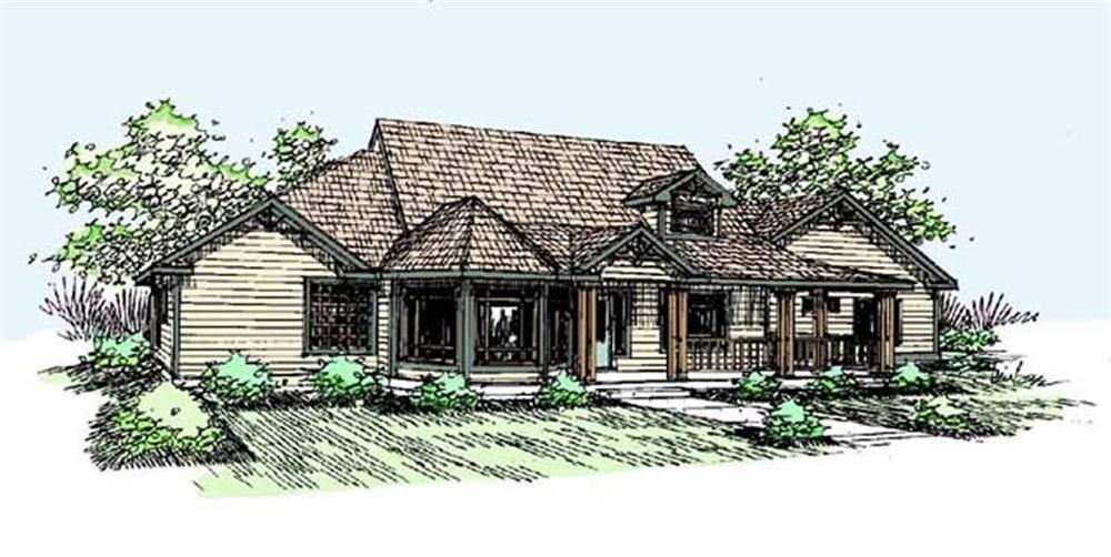 Front view of Country home (ThePlanCollection: House Plan #145-1821)