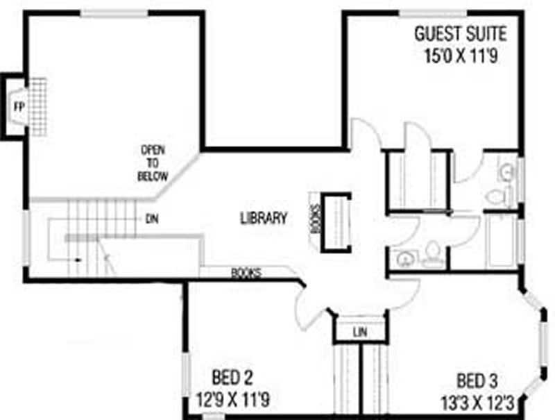 Floor Plan Second Story of Mediterranean Plan #145-1886