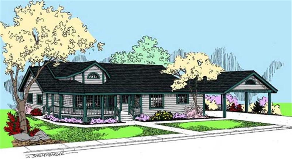 Front view of Ranch home (ThePlanCollection: House Plan #145-1911)