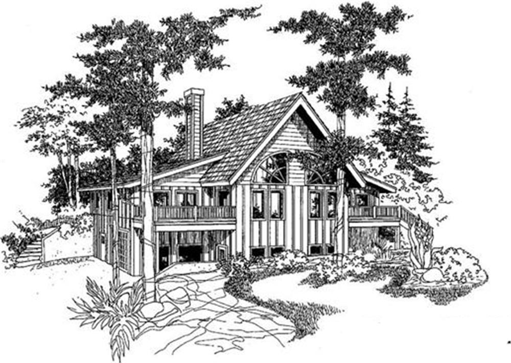 Front view of Log Cabin home (ThePlanCollection: House Plan #145-1938)