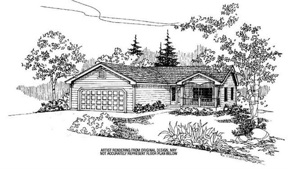 Front view of Country home (ThePlanCollection: House Plan #145-1947)