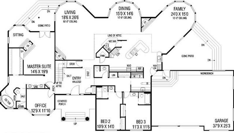 Floor Plan First Story of Ranch Plan #145-1956