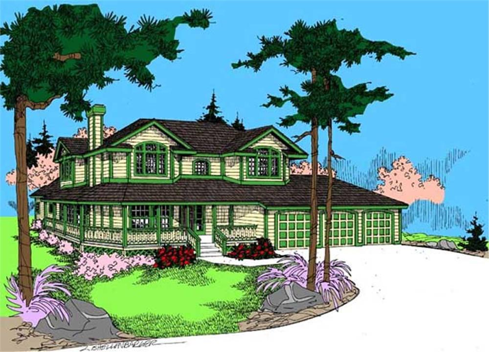 Front view of Ranch home (ThePlanCollection: House Plan #145-1957)