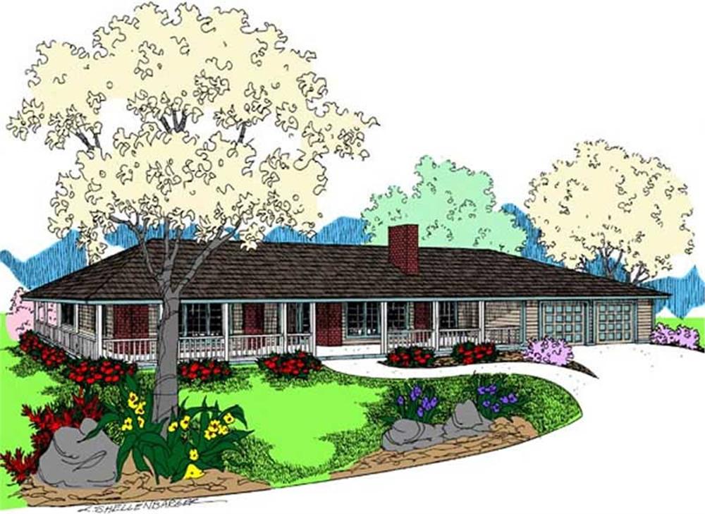 Front view of Country home (ThePlanCollection: House Plan #145-1963)