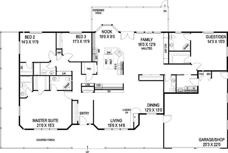 Floor Plan First Story of Country Plan #145-1963