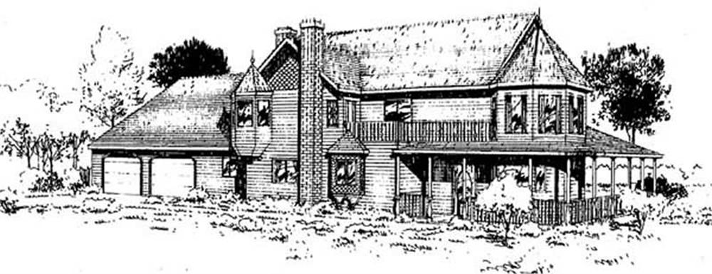 Front view of Victorian home (ThePlanCollection: House Plan #145-2002)