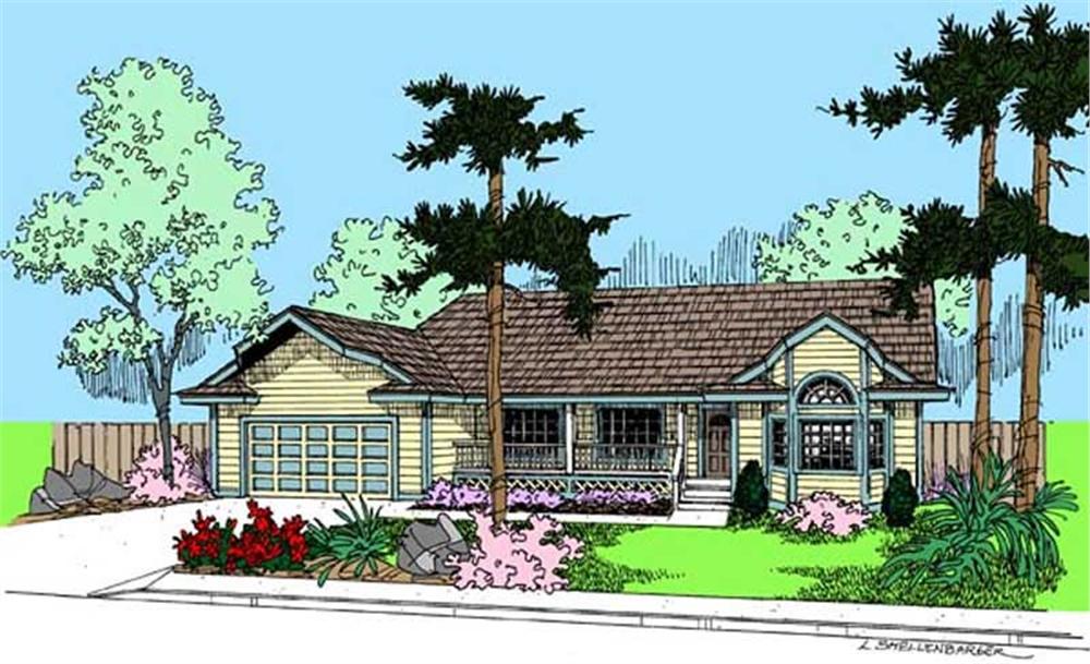 Front view of Country home (ThePlanCollection: House Plan #145-2006)