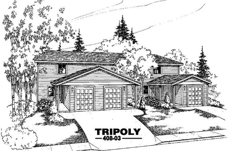 Front view of Triplex/Multi-Unit home (ThePlanCollection: House Plan #145-2034)