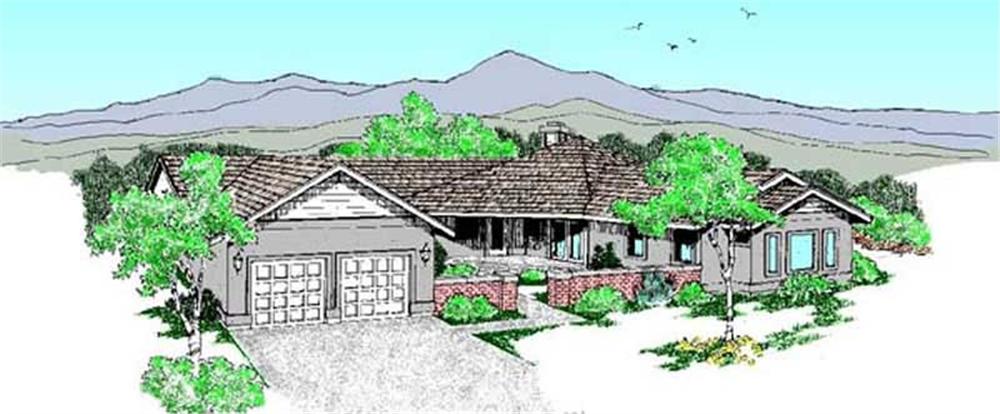 Front view of Ranch home (ThePlanCollection: House Plan #145-2047)