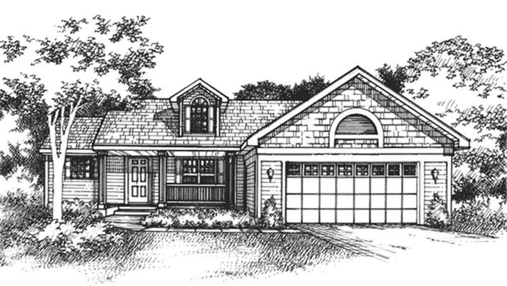 Front view of Country home (ThePlanCollection: House Plan #146-1018)