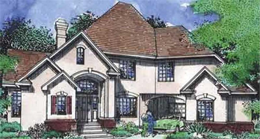 Front view of European home (ThePlanCollection: House Plan #146-1026)