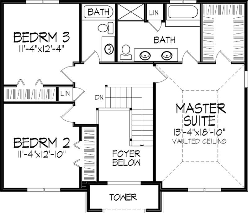 Floor Plan Second Story of Colonial Plan #146-1034