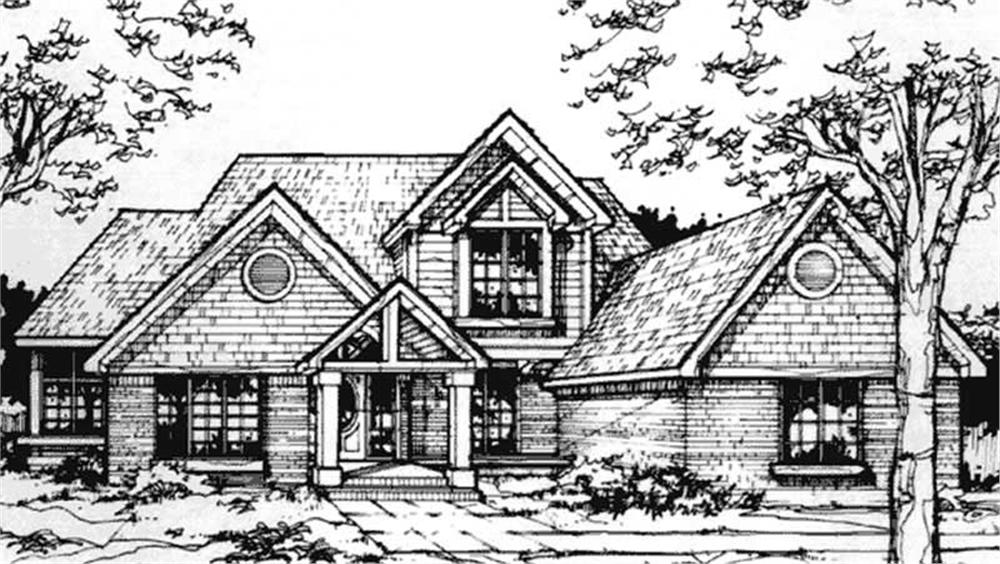 Front view of Arts & Crafts home (ThePlanCollection: House Plan #146-1037)
