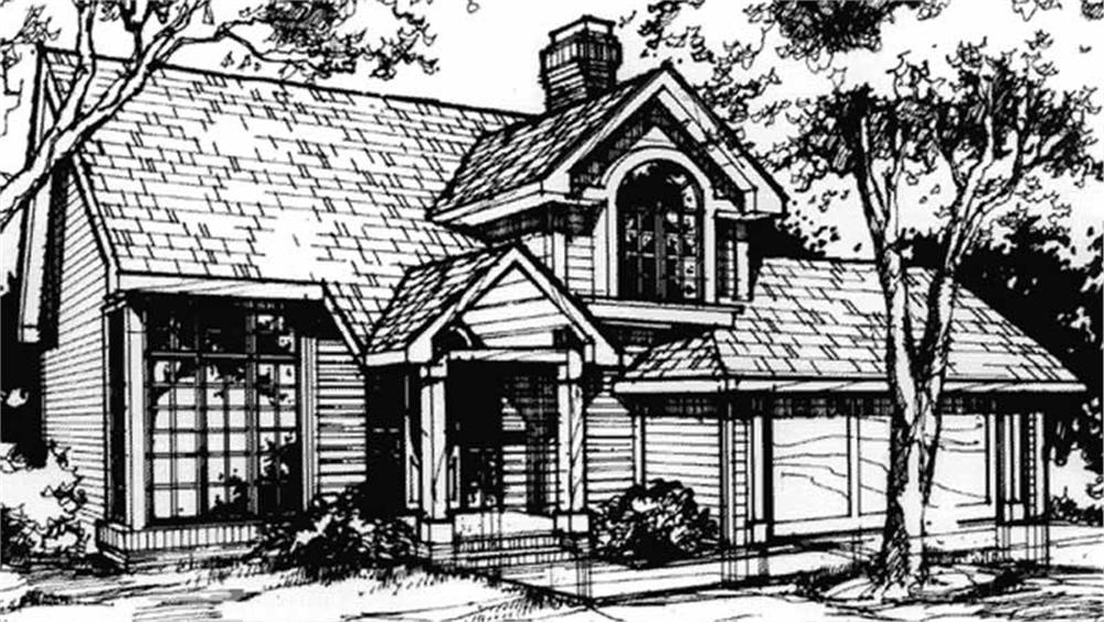 Front view of Country home (ThePlanCollection: House Plan #146-1043)