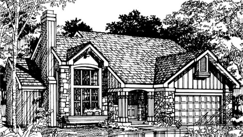 Front view of Country home (ThePlanCollection: House Plan #146-1046)