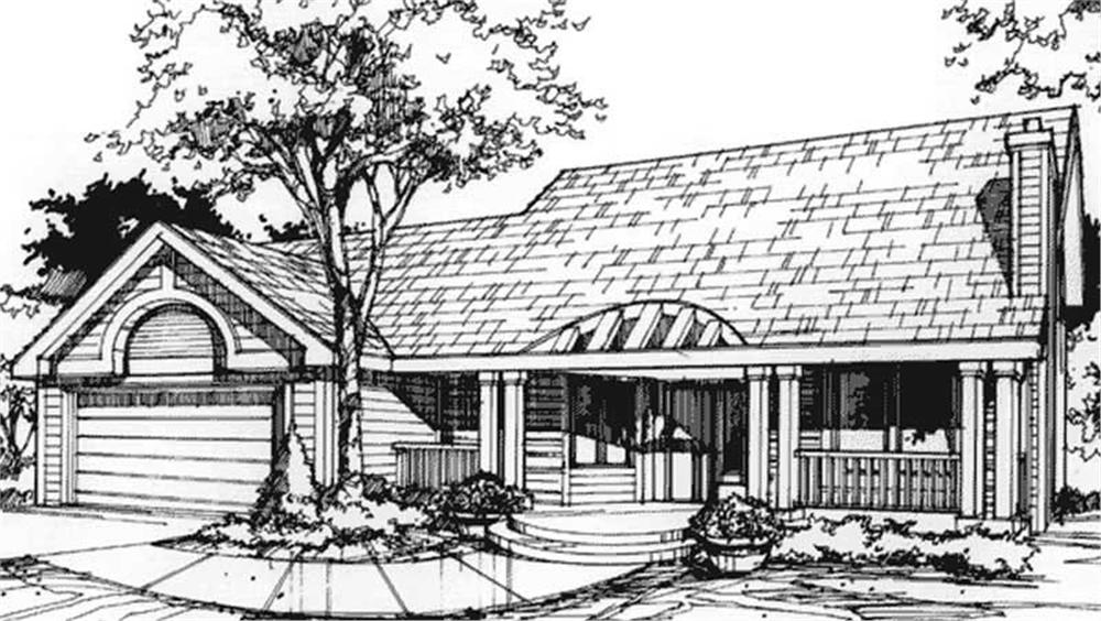 Front view of Ranch home (ThePlanCollection: House Plan #146-1052)