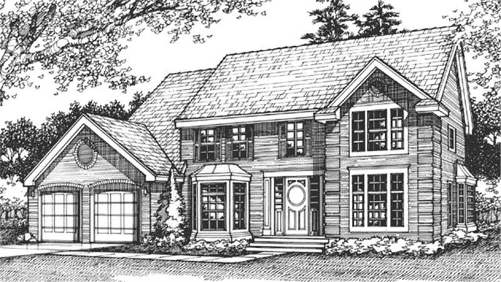 Front view of Colonial home (ThePlanCollection: House Plan #146-1054)