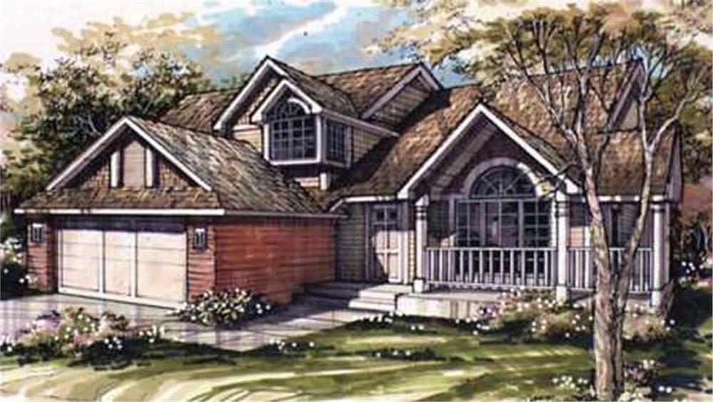 Front view of Country home (ThePlanCollection: House Plan #146-1070)