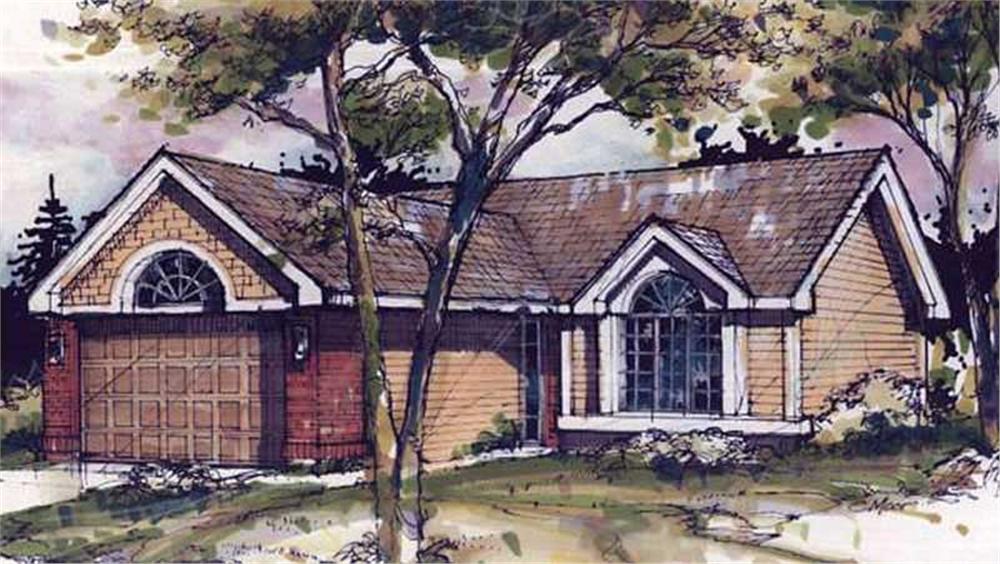Front view of Country home (ThePlanCollection: House Plan #146-1097)